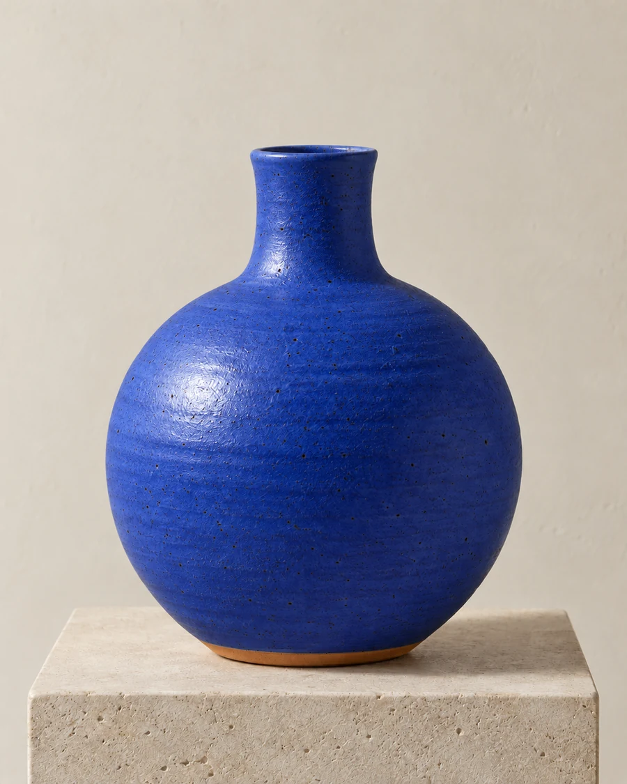 El mismo jarrón con acabado azul Cobalto